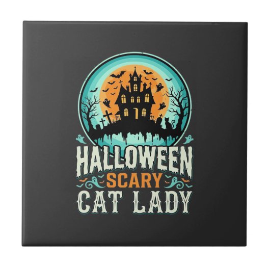 Carreau Conception de maison hantée de dame de chat effray (Devant)