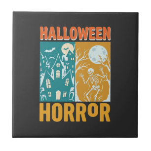 Carreau Conception de maison hantée Halloween Lune squelet