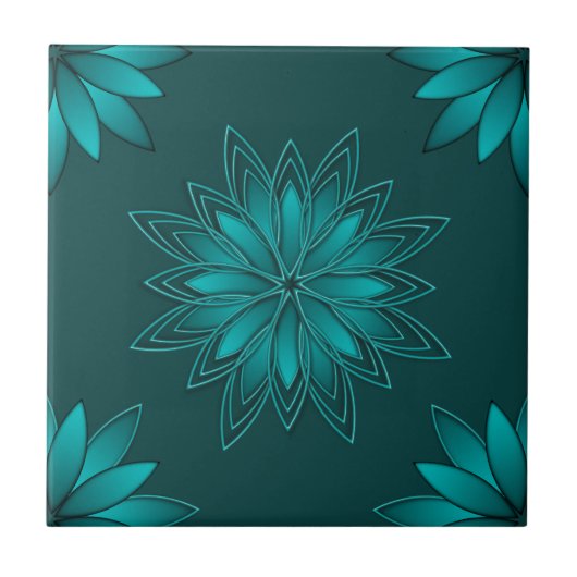 Carreau Conception de mandala à feuilles sarcelles sur fon (Devant)