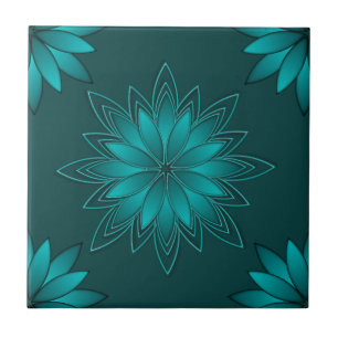 Carreau Conception de mandala à feuilles sarcelles sur fon