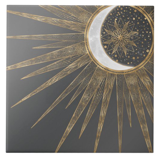 Carreau Conception de mandala de soleil et de lune avec de (Devant)