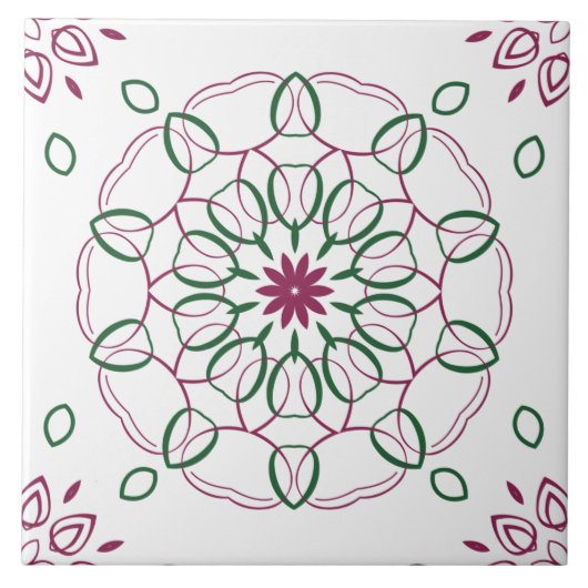 Carreau Conception de mandala géométrique magenta et vert (Devant)