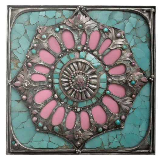 Carreau Conception de médaillon de pierre précieuse floral (Devant)