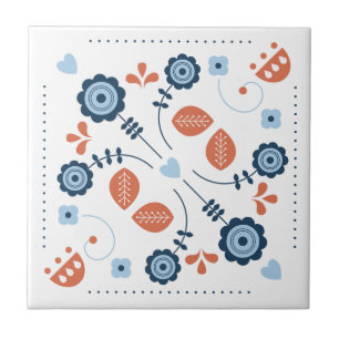 Carreau Conception de motif floral folklorique scandinave
