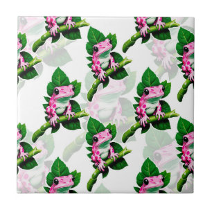 Carreau Conception de motif grenouille rose sur feuille ve
