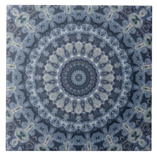 Carreau Conception de motif mandala bleu et argent (Devant)