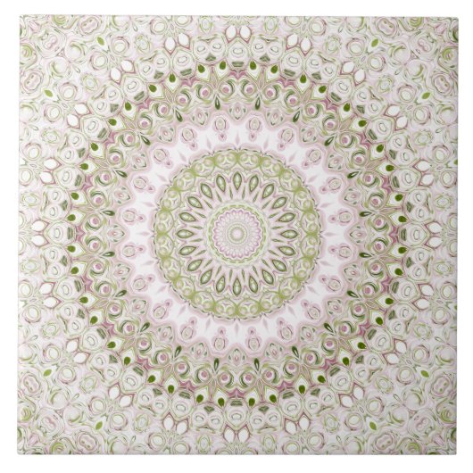 Carreau Conception de motif mandala floral rose et vert (Devant)
