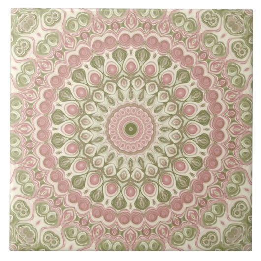 Carreau Conception de motif mandala rose et vert (Devant)