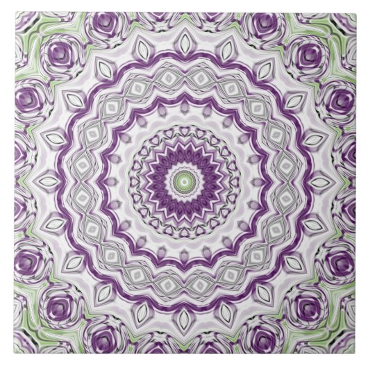 Carreau Conception de motif mandala violet et vert (Devant)