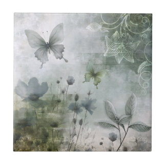 Carreau Conception de papillons fleurs abstraits vintage 4
