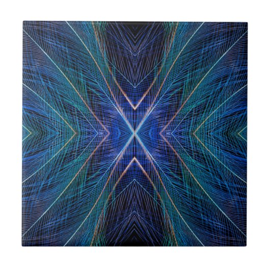 Carreau Conception de plume fractale bleue (Devant)