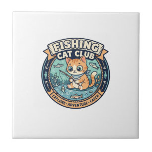 Carreau Conception de T-shirt de chat de pêche - Chat de p