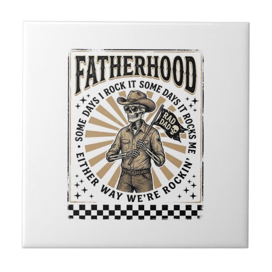 Carreau Conception de T-shirt de papa cowboy squelette vin (Devant)