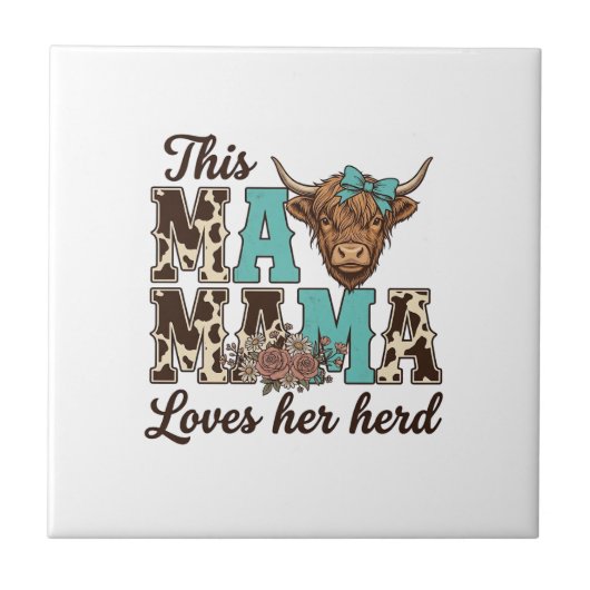 Carreau Conception de t-shirt de vache des Highlands Maman (Devant)