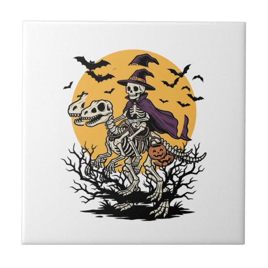 Carreau Conception de T-shirt Halloween dinosaure squelett (Devant)