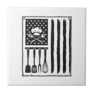 Carreau Conception de T-shirt Ustensiles de Cuisine Drapea