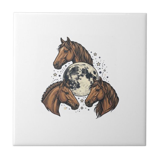 Carreau Conception de T-Shirt Vectoriel Cheval Lune Gravée (Devant)