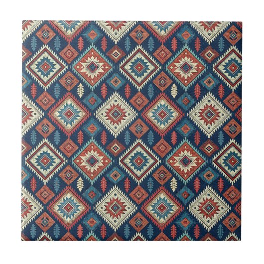 Carreau Conception de textile géométrique aztèque tribale (Devant)