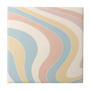 Carreau Conception de vagues de style rétro pastel groovy