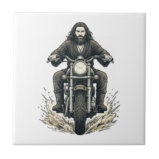 Carreau Conception de vecteur de cavalier de moto de gravu (Devant)