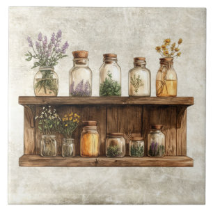 Carreau Conception d'herbes rustiques aquarelle dans des p
