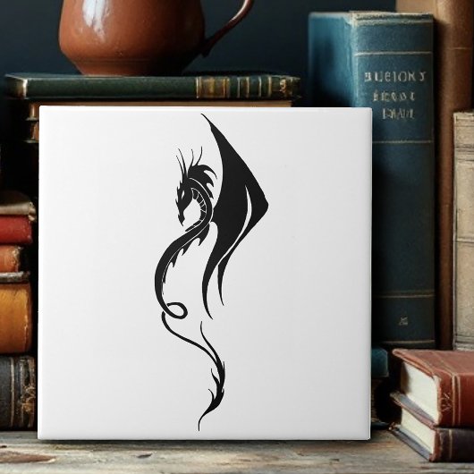 Carreau Conception d'illustration de dragon tribal noir bl