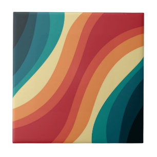Carreau Conception d'ondes de style rétro multicolore