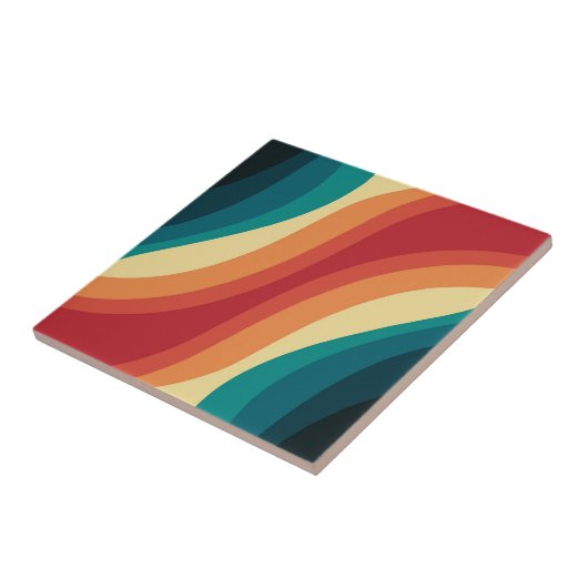 Carreau Conception d'ondes de style rétro multicolore (Côté)