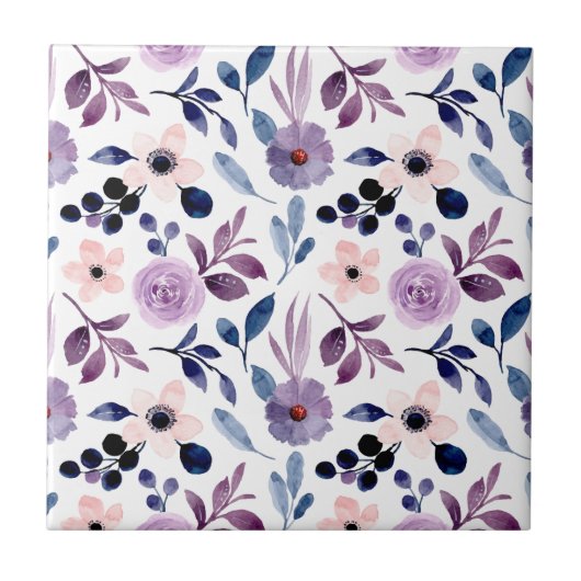 Carreau Conception florale délicate avec feuilles de lavan (Devant)