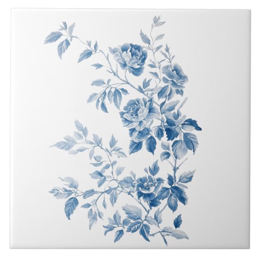 Carreau Conception florale élégante bleue vintage (Devant)