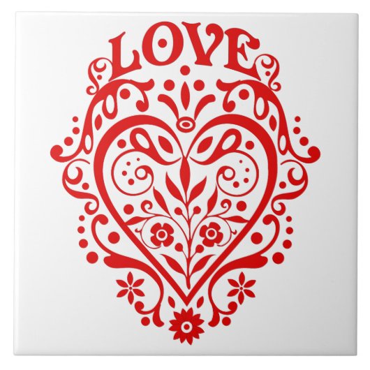 Carreau Conception Graphique Cœur d'Amour Rouge (Devant)