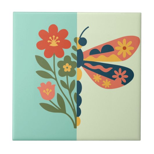 Carreau Conception graphique de fleur et de papillon color (Devant)