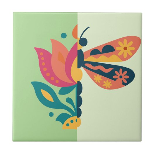 Carreau Conception graphique d'insecte et de fleur ludique (Devant)