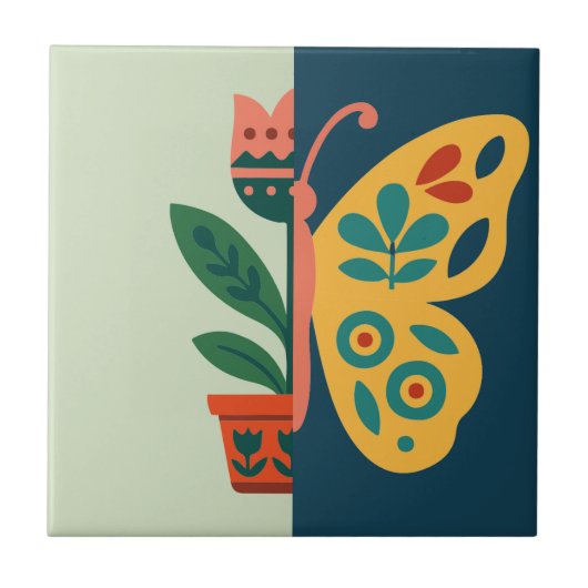 Carreau Conception graphique divisée de fleurs et de papil (Devant)