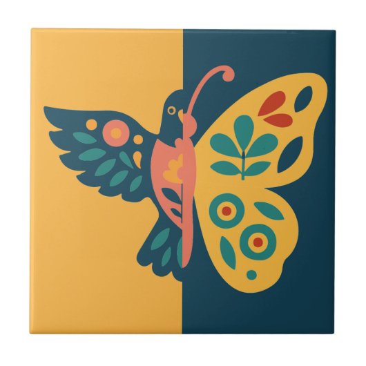 Carreau Conception papillon fantaisiste et colibri (Devant)