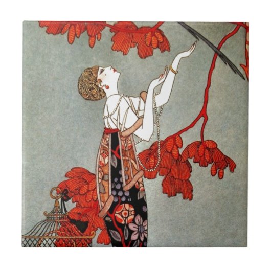 Carreau Conception rouge de Madame art déco (Devant)