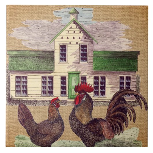 Carreau Conception rustique de poulets de basse cour d'art (Devant)