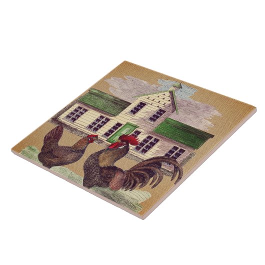 Carreau Conception rustique de poulets de basse cour d'art (Côté)