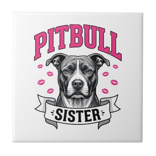 Carreau Conception vectorielle de sœur Pitbull amateur de  (Devant)