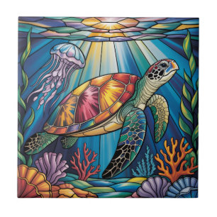 Carreau Conception vibrante de tortue marine en verre colo
