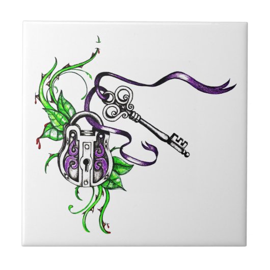 Carreau Conception vintage de clé et verrou violet (Devant)