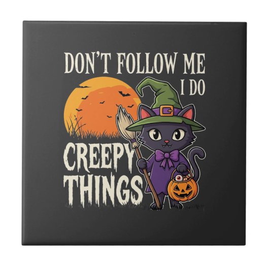 Carreau Conceptions de chat de sorcière d'Halloween créatu (Devant)