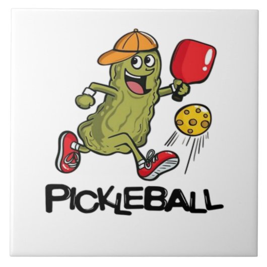 Carreau Concombre Drôle Jouant Pickleball (Devant)