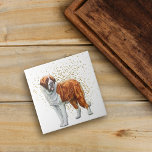 Carreau Confetti d'or de chien St Bernard<br><div class="desc">Un beau portrait vintage d'un chien Saint Bernard se dresse devant un motif de confettis dorés sur ce carrelage décoratif. Tout est posé sur un arrière - plan blanc.</div>
