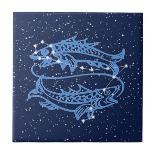 Carreau Constellation des Poissons et signe du soleil avec