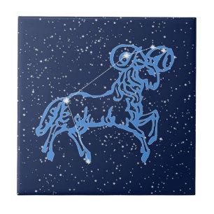 Carreau Constellation du Bélier et signe solaire avec des