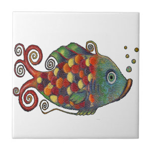 Carreau Cool Artsy de hippie de poissons lunatiques