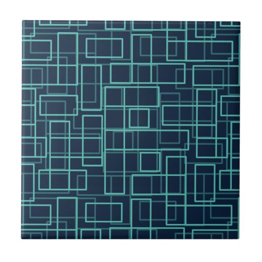 Carreau Cool Blue Geometric Grid Pattern Ceramic Tile (Devant)