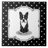 Carreau Cool Boston Terrier Dog (noir) avec lunettes de so (Devant)