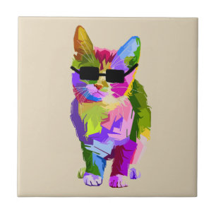 Carreau Cool Cat pop art avec lunettes de soleil